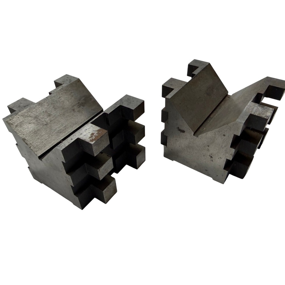 Vintage Machinists Steel V-Blocks Pair Heavy Duty Tooling for Milling Grinding